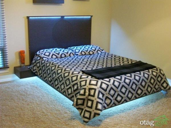 تخت خواب دو نفره شیک با طراحی شناور مناسب اتاق های کوچک